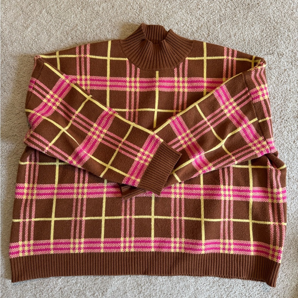 Lisa Says Gah Brown Plaid Sweater